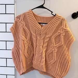 Elegant V-Neck Cable Knit Sweater Vest - Apricot